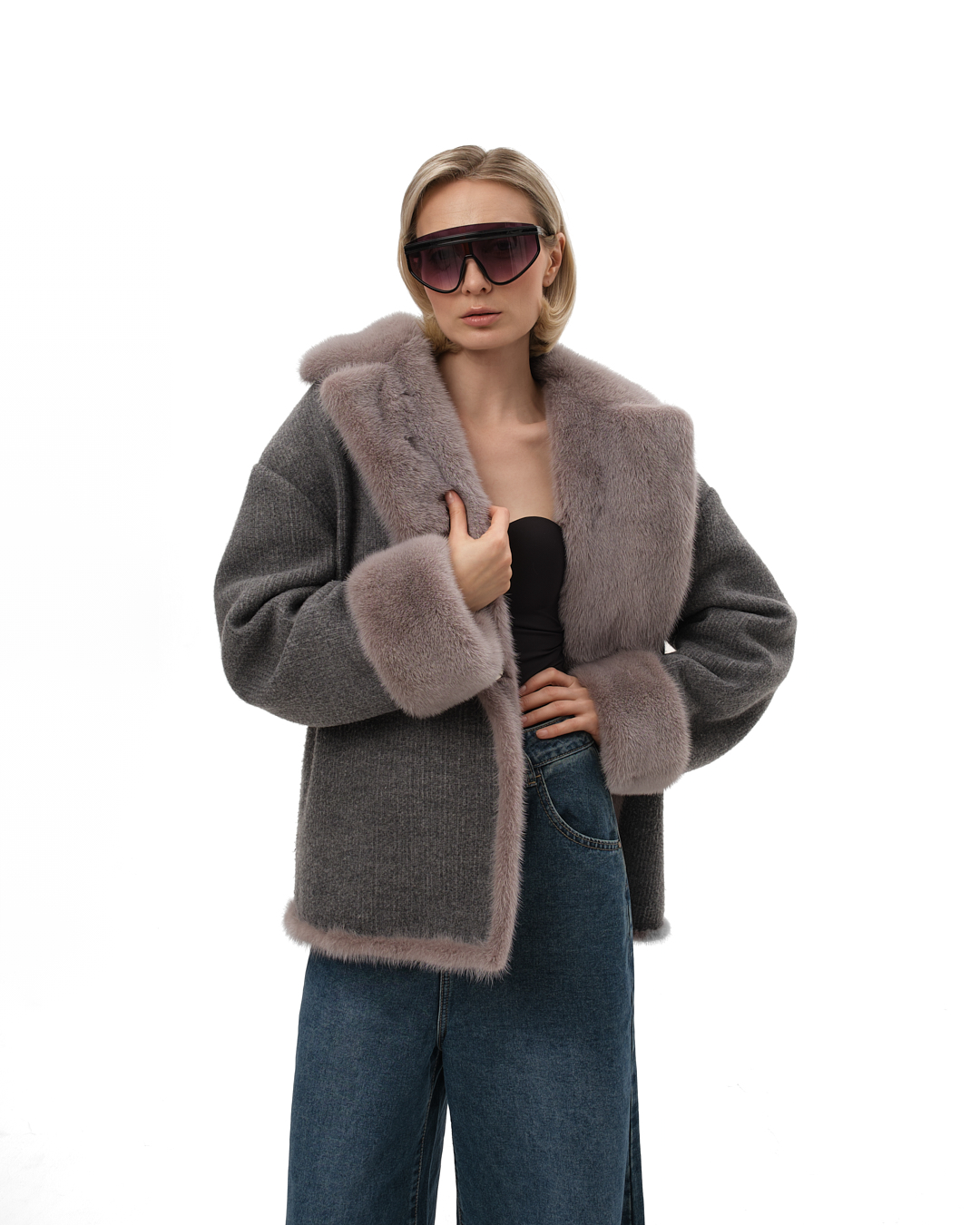 куртка комбинированная трикотажная с мехом норки