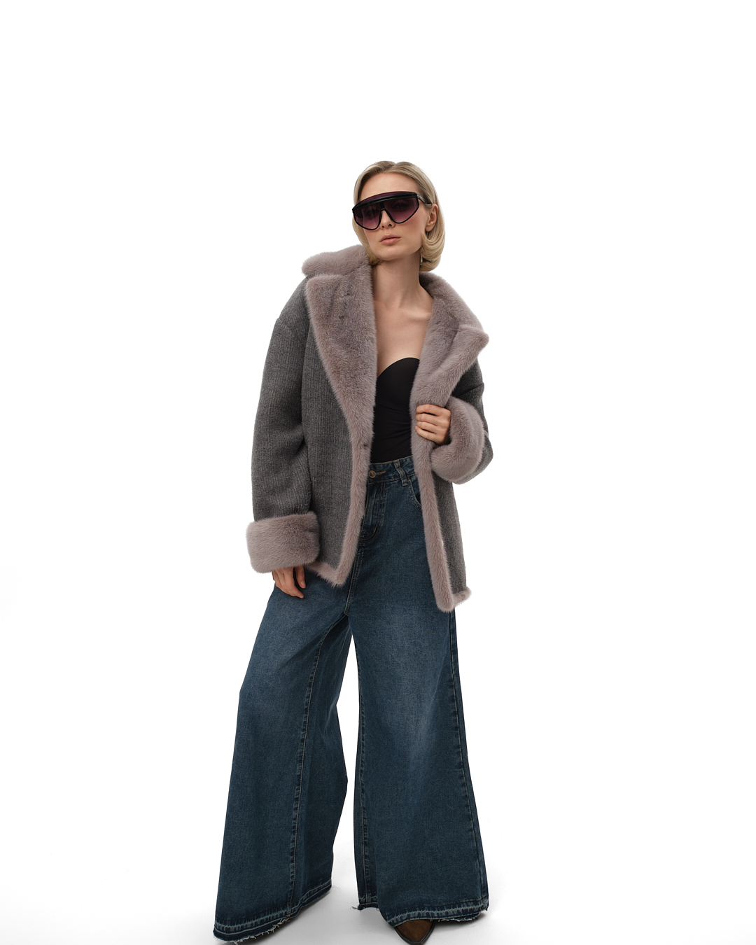 куртка комбинированная трикотажная с мехом норки