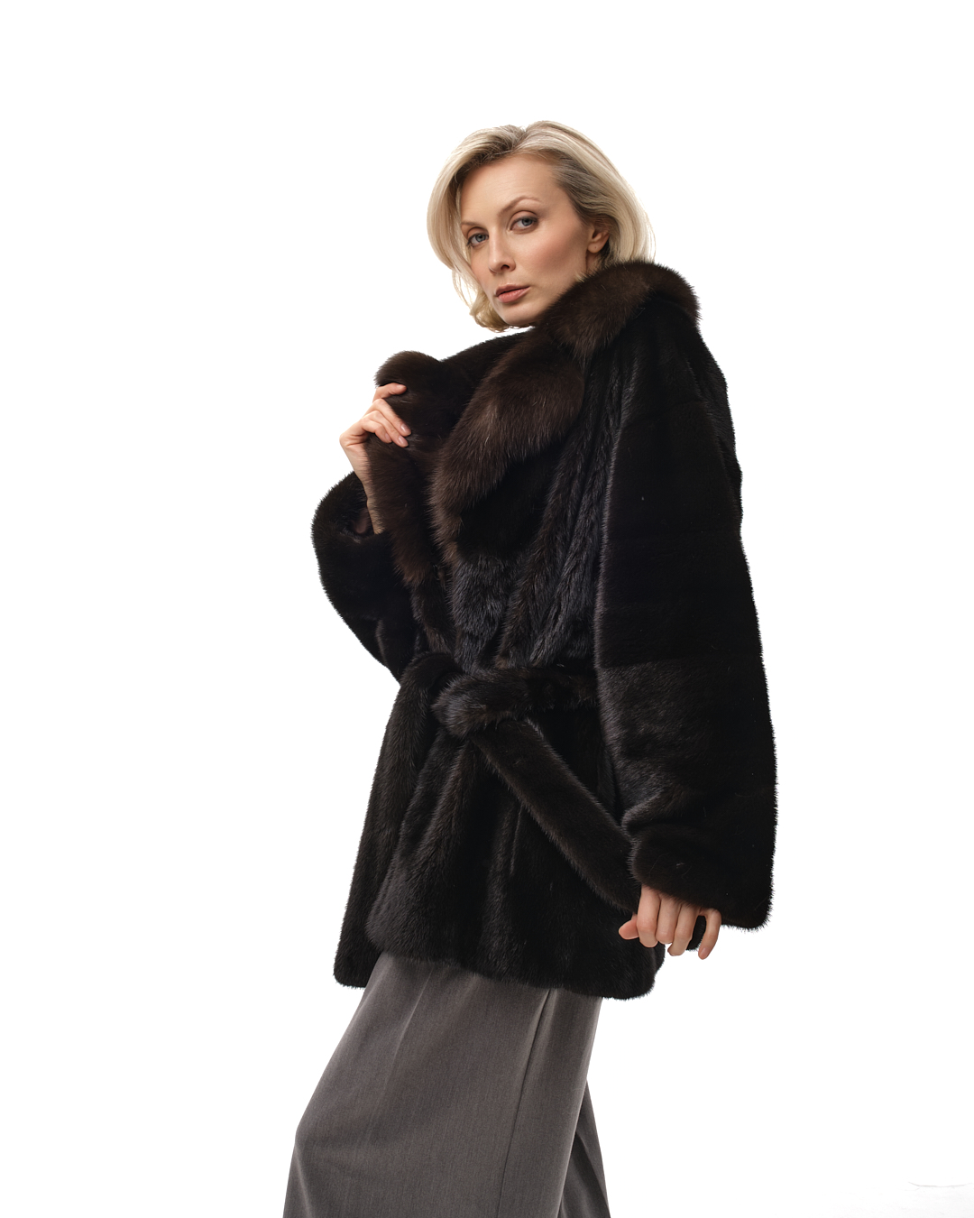 Полупальто из меха норки