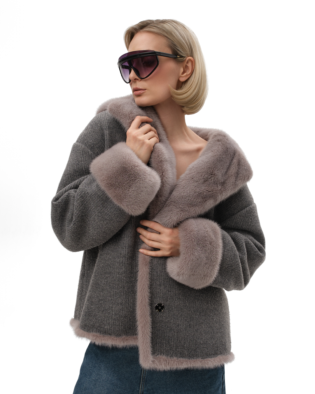 куртка комбинированная трикотажная с мехом норки