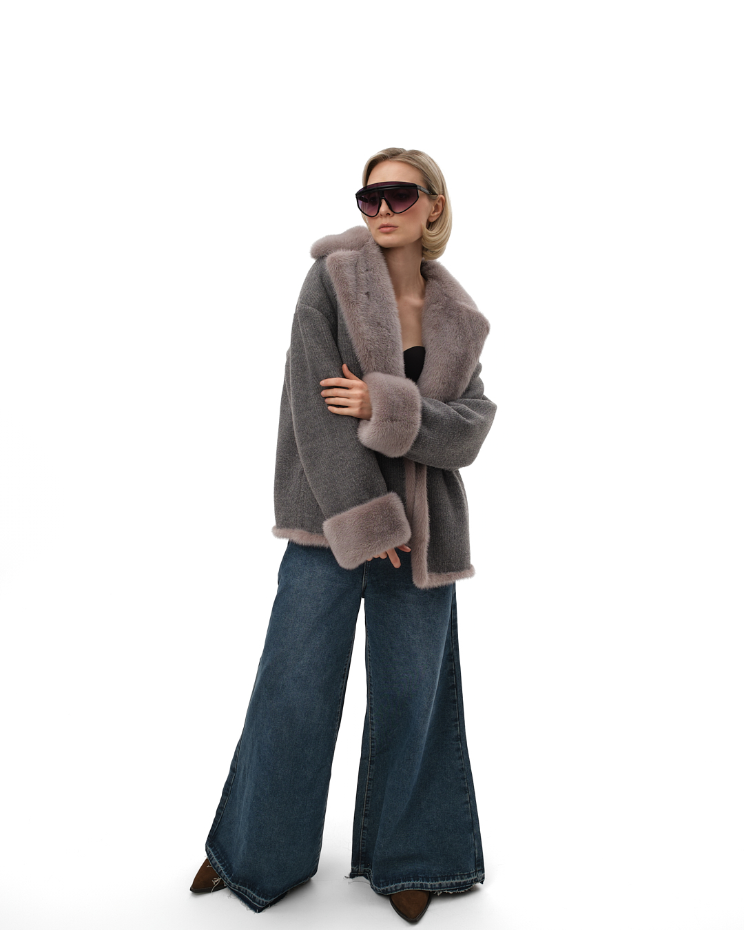 куртка комбинированная трикотажная с мехом норки