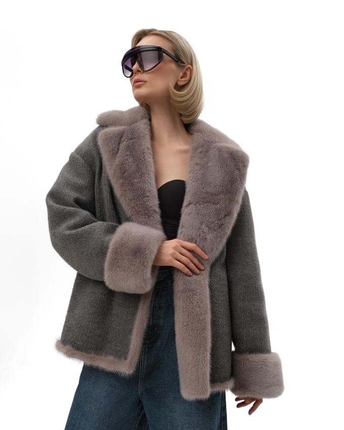 куртка комбинированная трикотажная с мехом норки