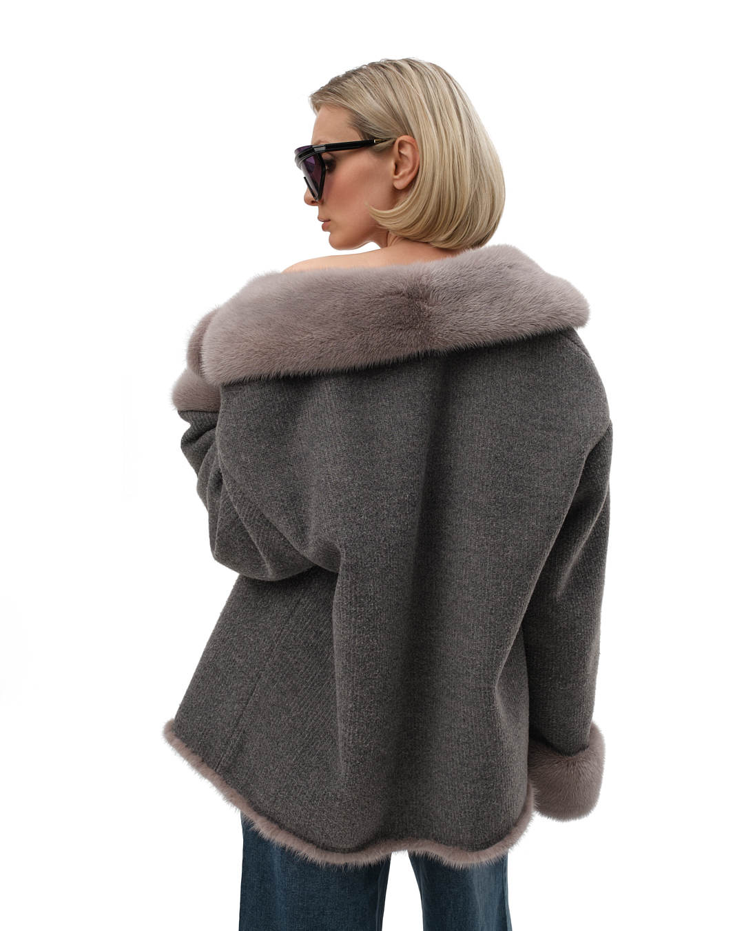 куртка комбинированная трикотажная с мехом норки