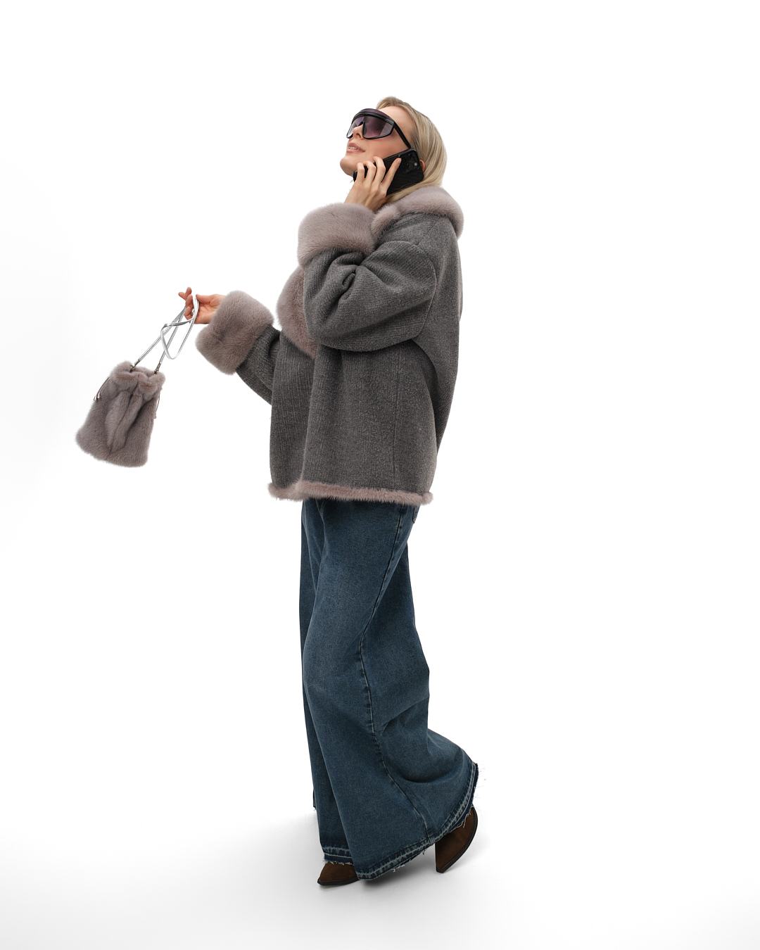 куртка комбинированная трикотажная с мехом норки