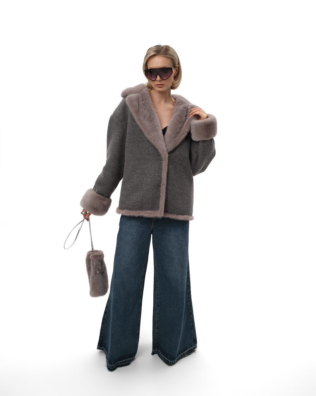 куртка комбинированная трикотажная с мехом норки