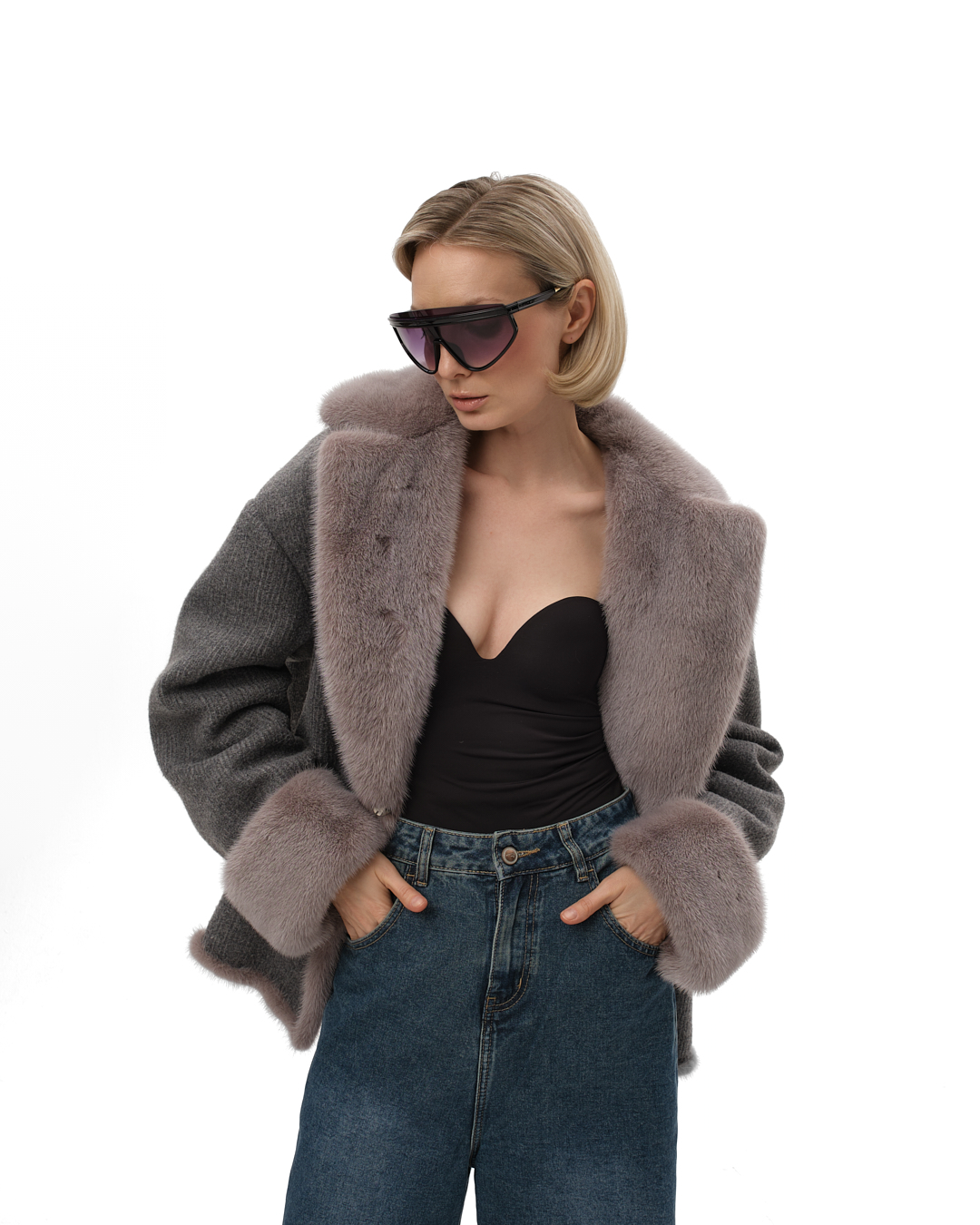 куртка комбинированная трикотажная с мехом норки