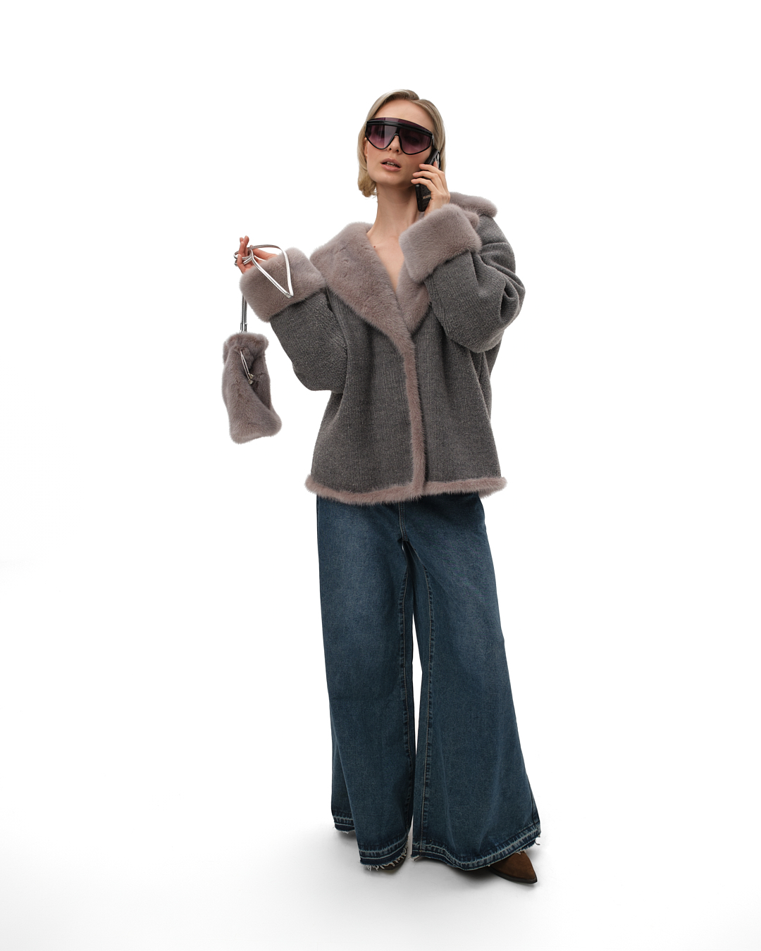 куртка комбинированная трикотажная с мехом норки